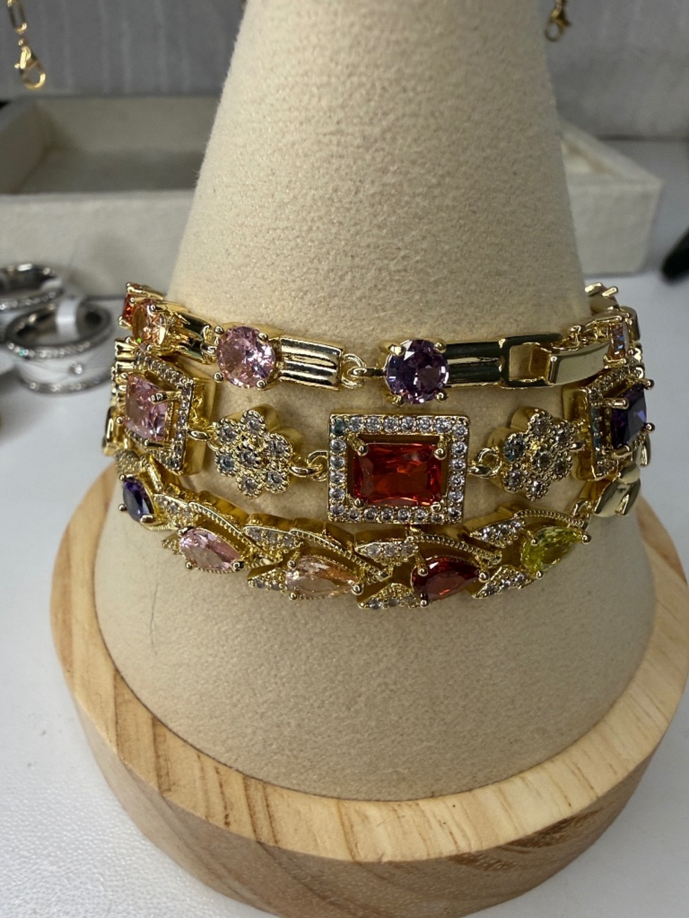 BUNDLE!! Three Gold Multi-Stone Bracelet Set